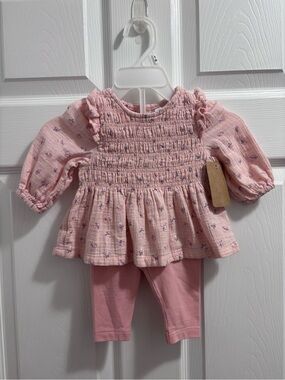 Nordstrom Pink Floral Smocked Peplum Top with Matching Pink Leggings